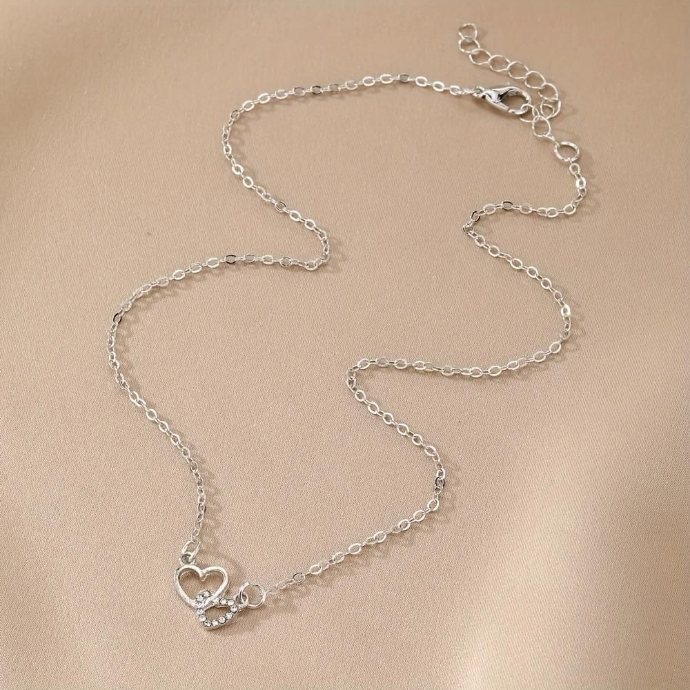 Women's Dual Heart Pendant with Chain Micro Plating